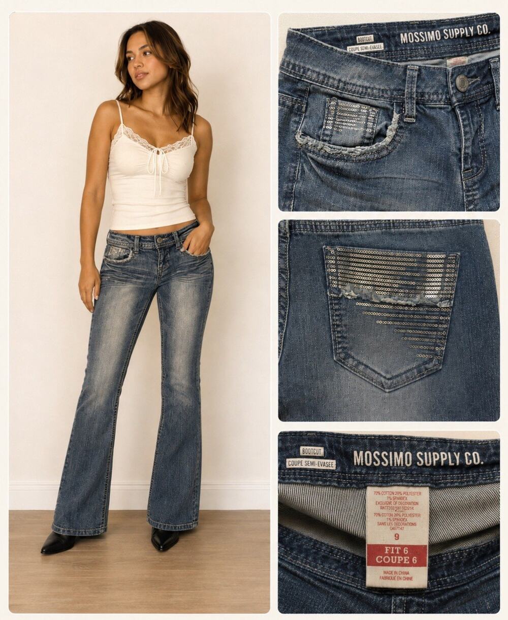 Y2K Indie Sleaze Mossimo Supply Co. Bootcut Jeans Size 9 Dark Wash Indigo Sequin